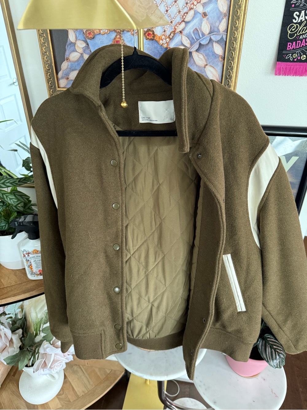 Oak + Fort Olive Green Quilted Lined Women's Bomber Jacket